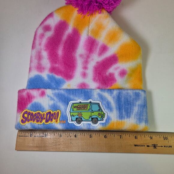 Scooby Doo Mystery Machine Tie Dye Knit Pom Pom Adult Stocking Hat - Picture 9 of 9